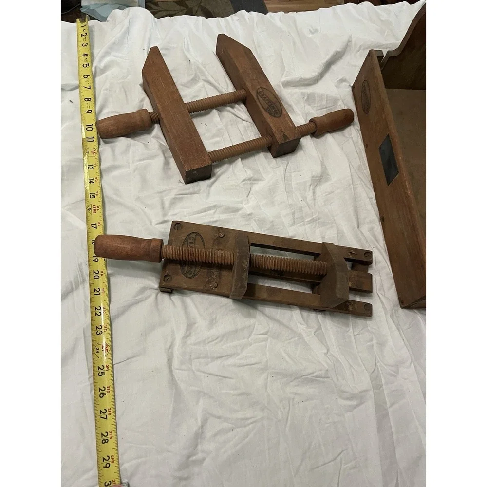 Vintage Wood Clamp, Sears Craftsman Lot Of 2 With Wooden‎ Tool Carrier